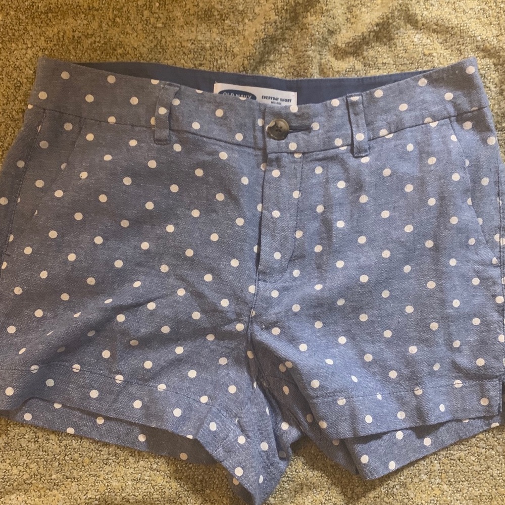 Blue Twill Polka Dot Shorts- Never Worn